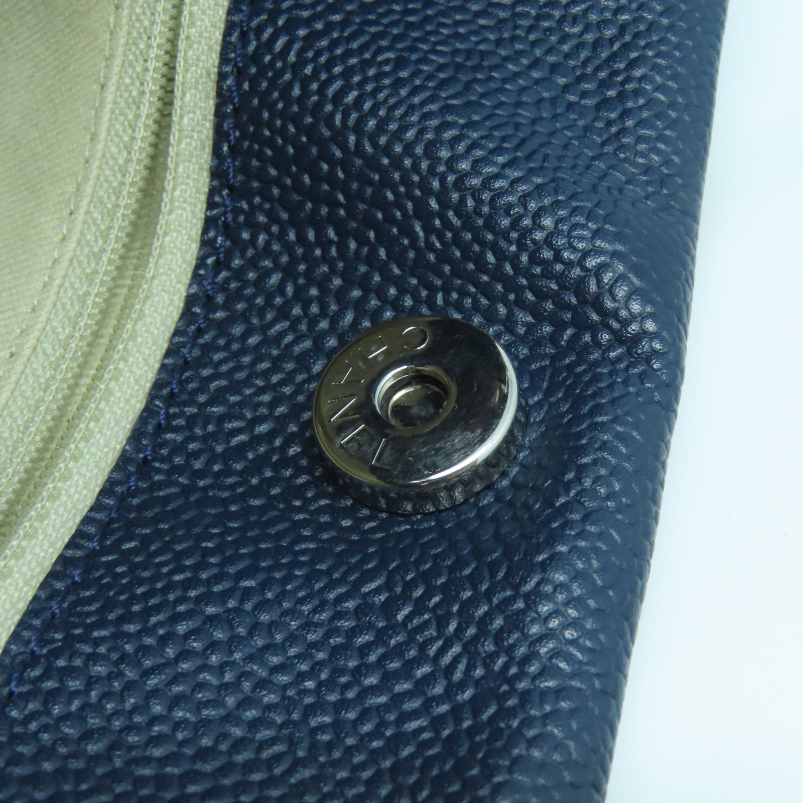 CHANEL 牛皮皮革Hand Bag銀扣手挽袋藍色
