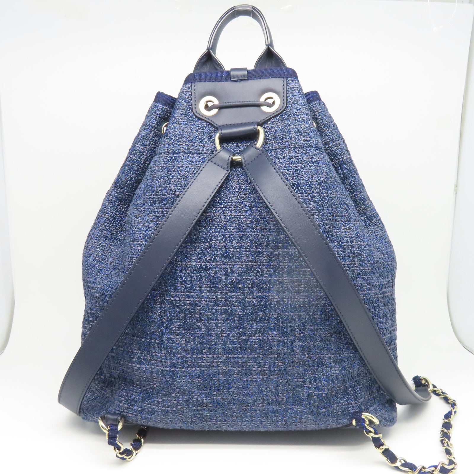 CHANEL 帆布Rucksack銀扣背包藍色