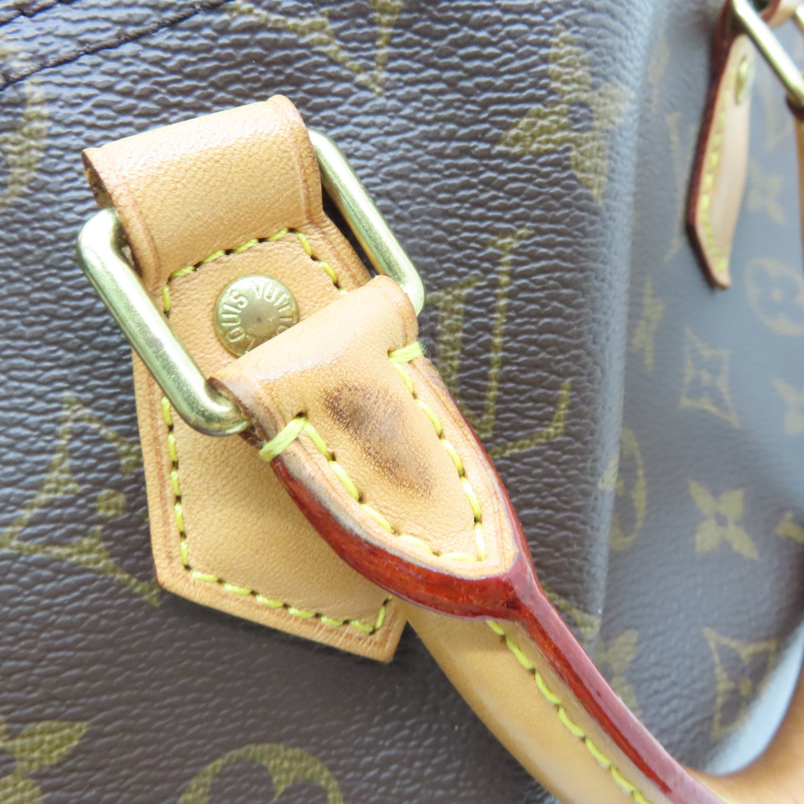LOUIS VUITTON Monogram Speedy 35 Gold Buckle Handle Bag Brown