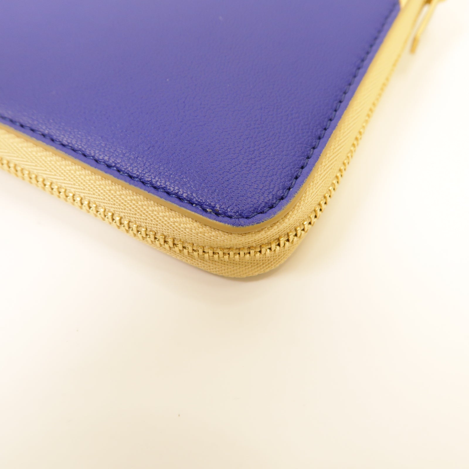 CELINE 牛皮皮革Long Wallet金扣長錢包藍色/米色
