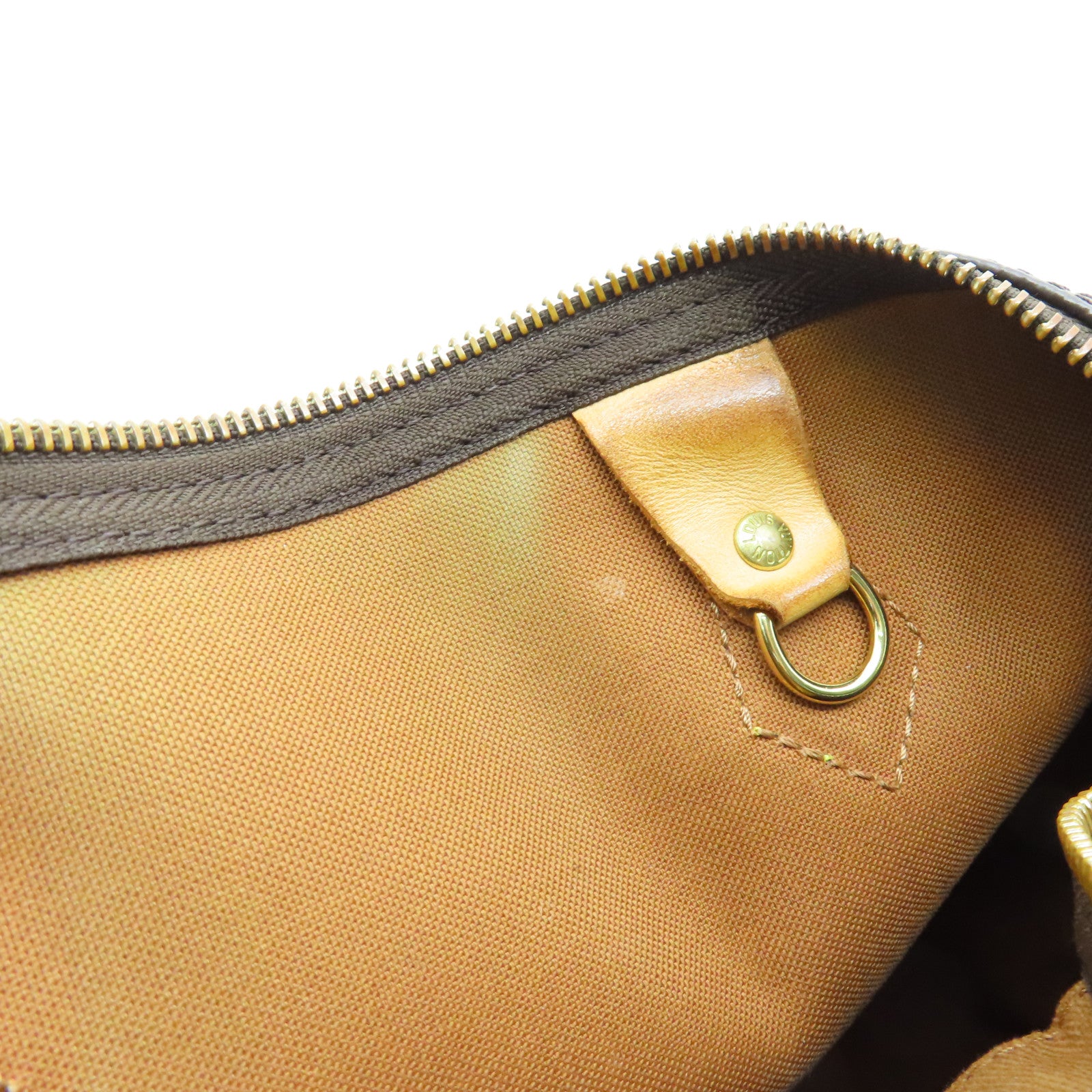 LOUIS VUITTON Monogram Speedy 35 Gold Buckle Handle Bag Brown