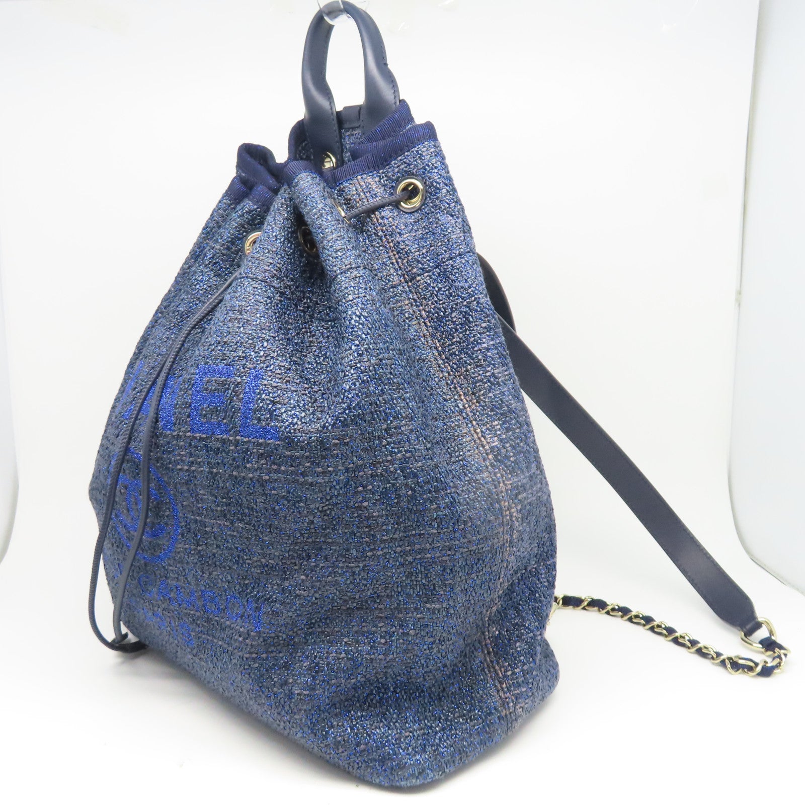 CHANEL 帆布Rucksack銀扣背包藍色