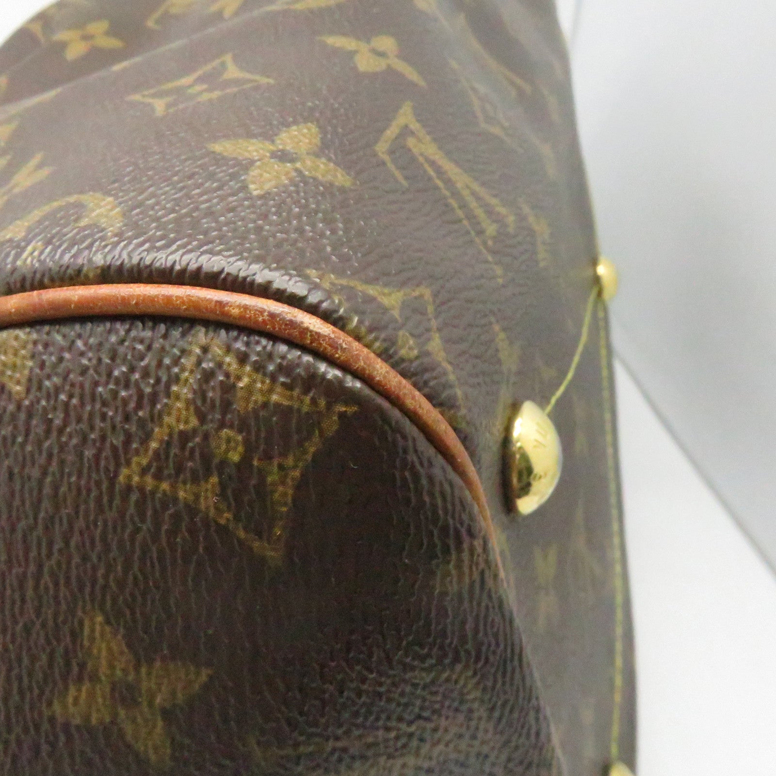 LOUIS VUITTON Monogram Tivoli GM Gold Buckle Handle Bag Brown