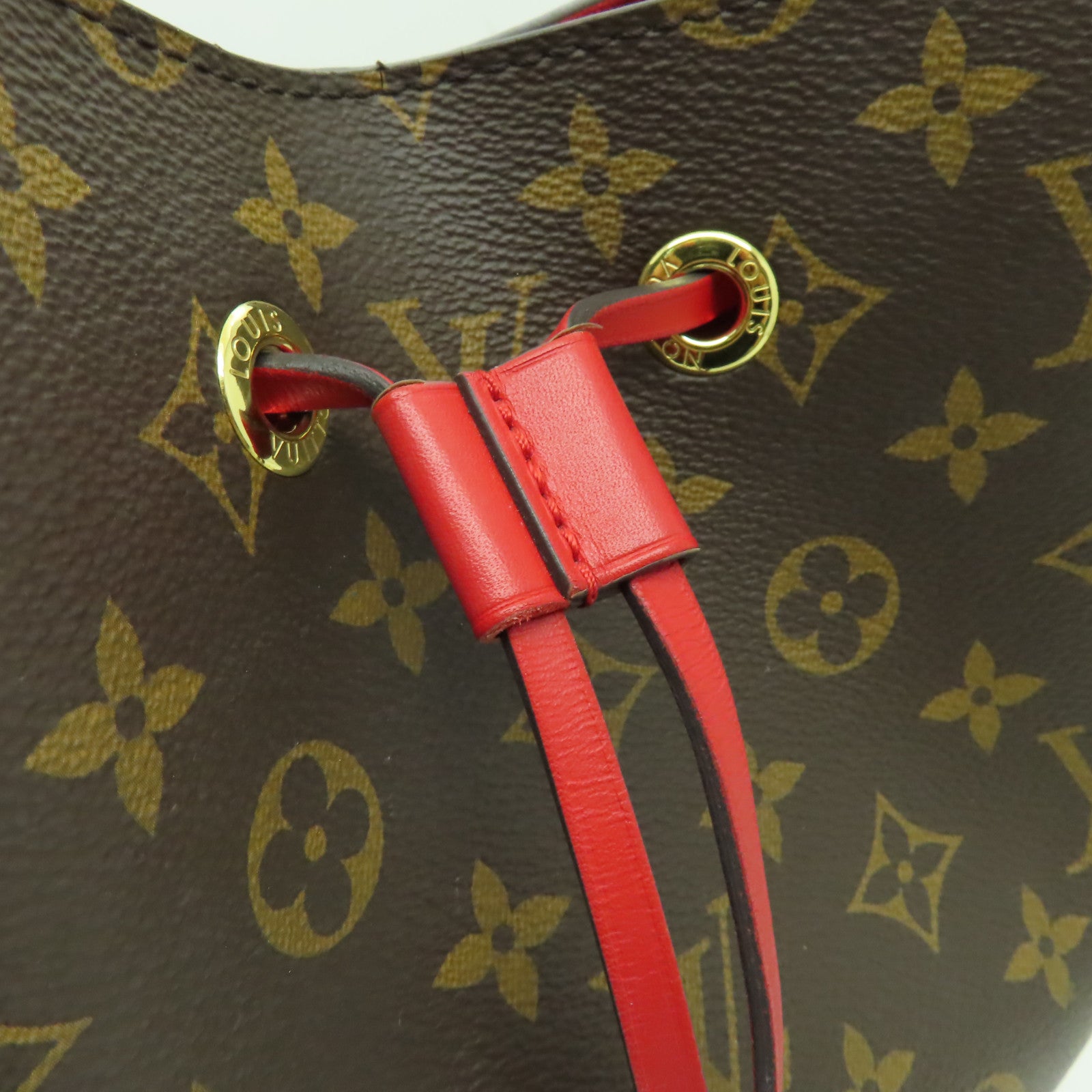 LOUIS VUITTON Monogram Neo Noe金扣肩背袋啡色/紅色