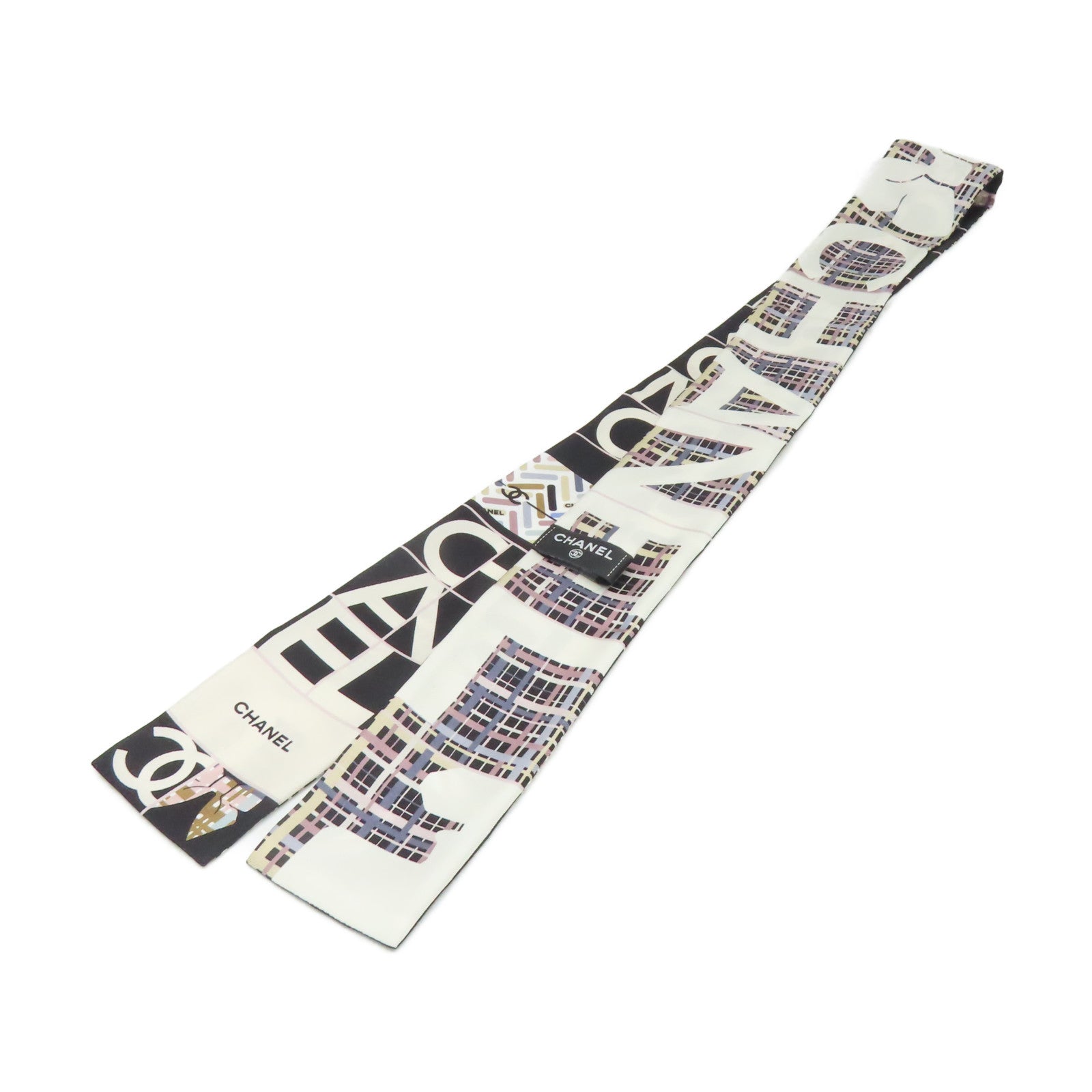 CHANEL 絲質Slim Bandeau Scarf絲巾黑色/白色/彩色