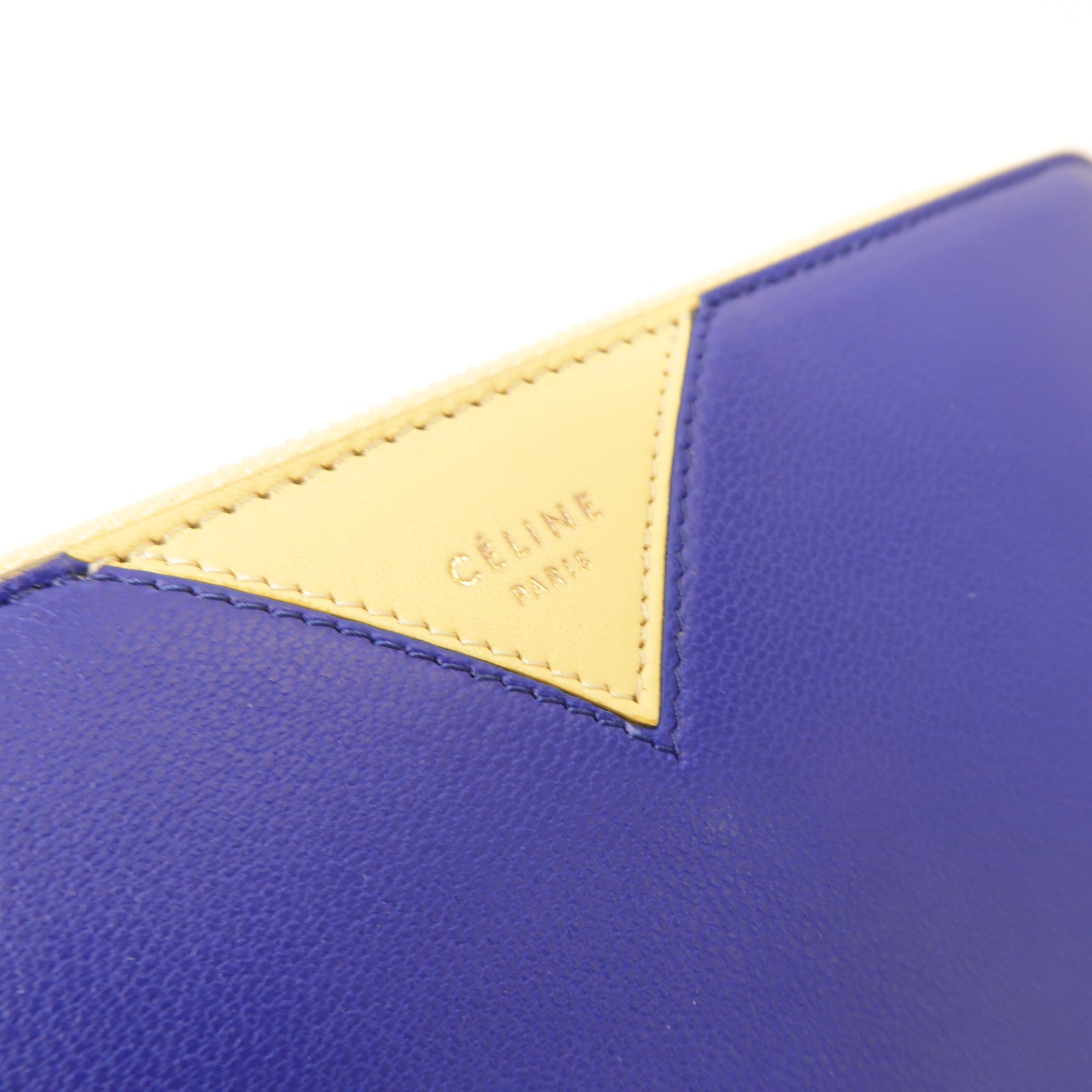 CELINE 牛皮皮革Long Wallet金扣長錢包藍色/米色