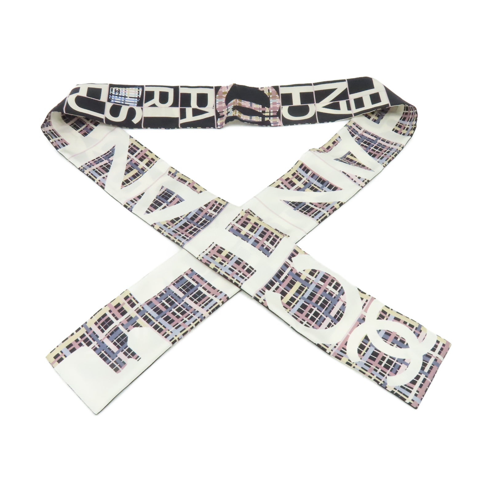 CHANEL 絲質Slim Bandeau Scarf絲巾黑色/白色/彩色