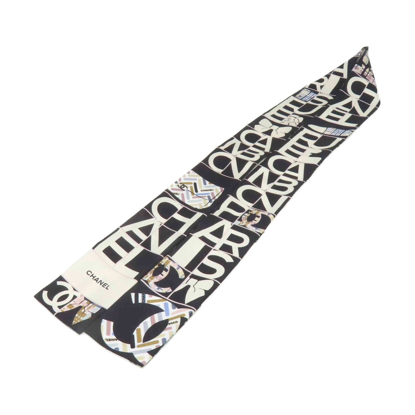 CHANEL 絲質Slim Bandeau Scarf絲巾黑色/白色/彩色