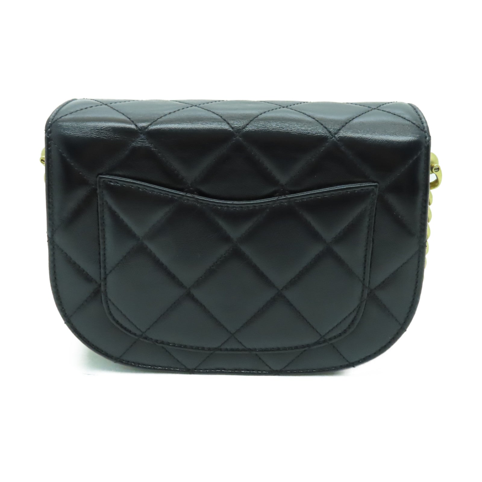 CHANEL 菱格牛皮皮革Chain Shoulder Bag金扣鏈帶肩背袋黒色