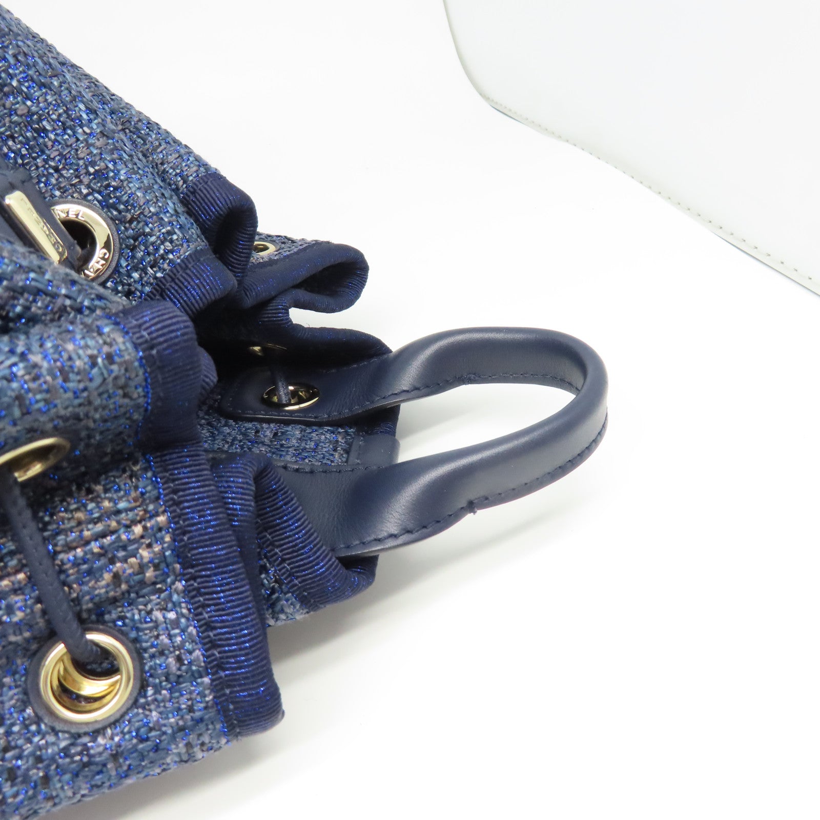 CHANEL 帆布Rucksack銀扣背包藍色
