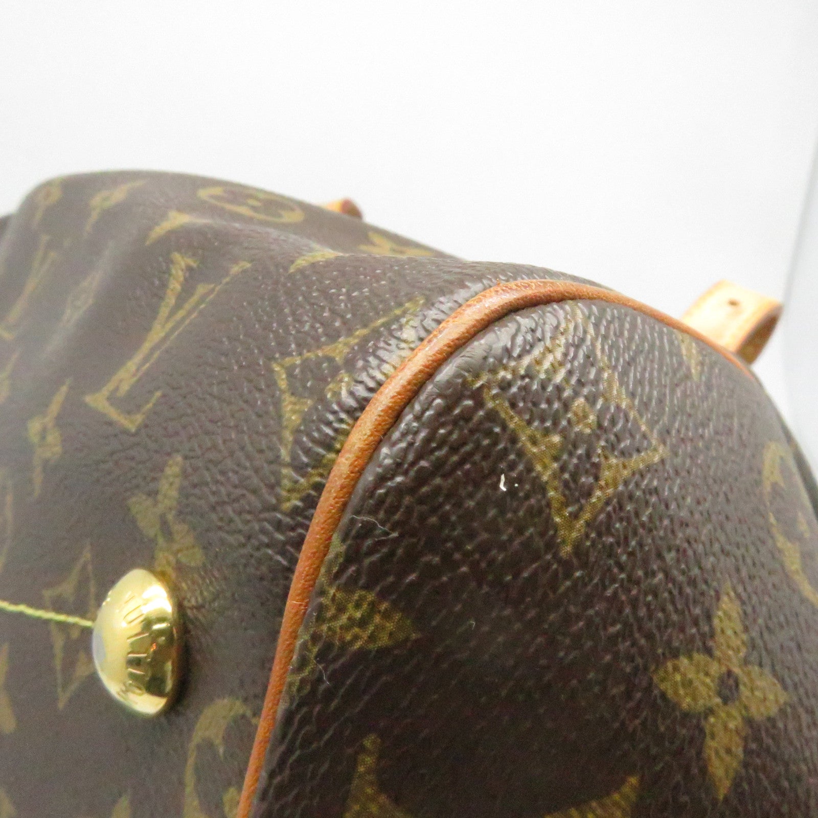 LOUIS VUITTON Monogram Tivoli GM Gold Buckle Handle Bag Brown