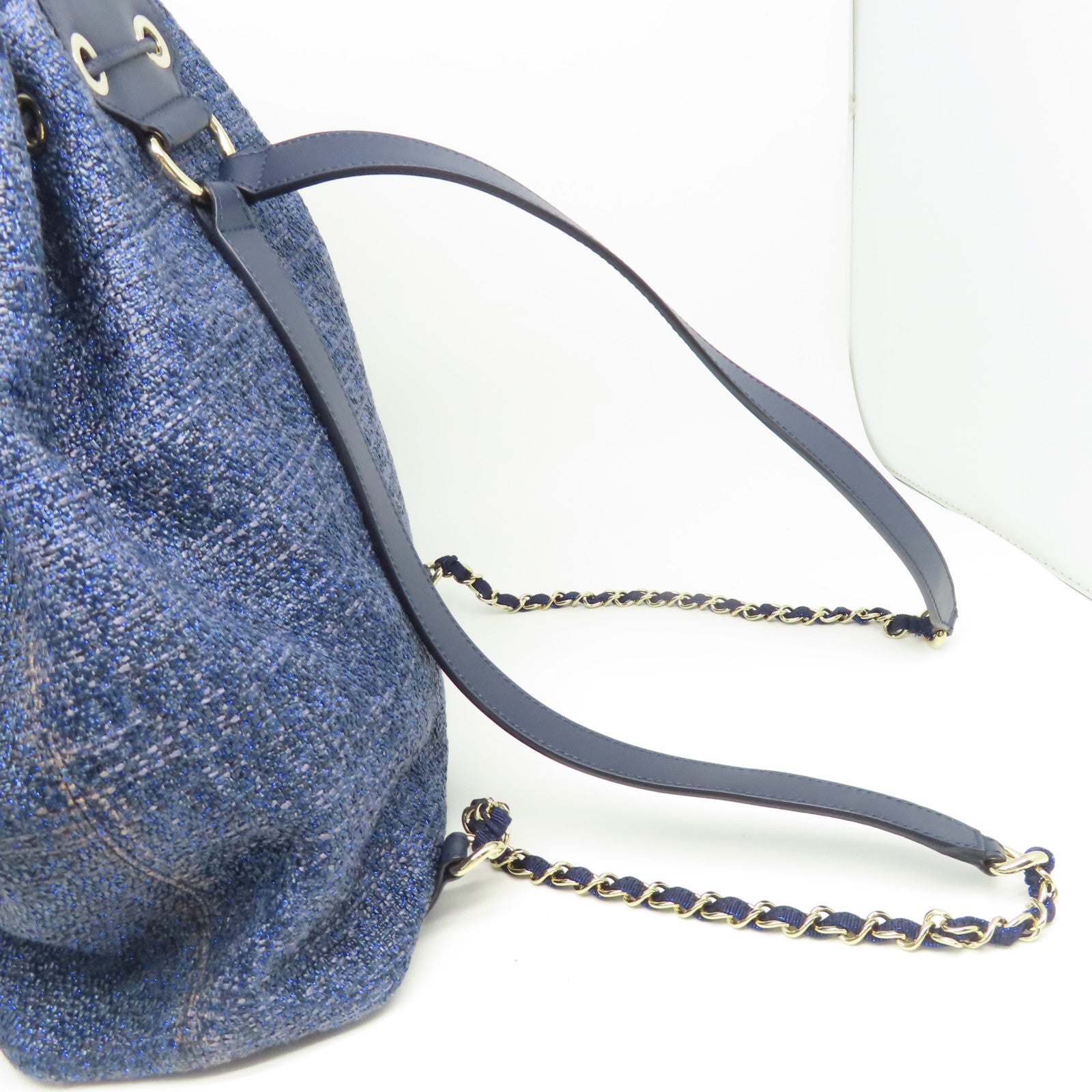 CHANEL 帆布Rucksack銀扣背包藍色