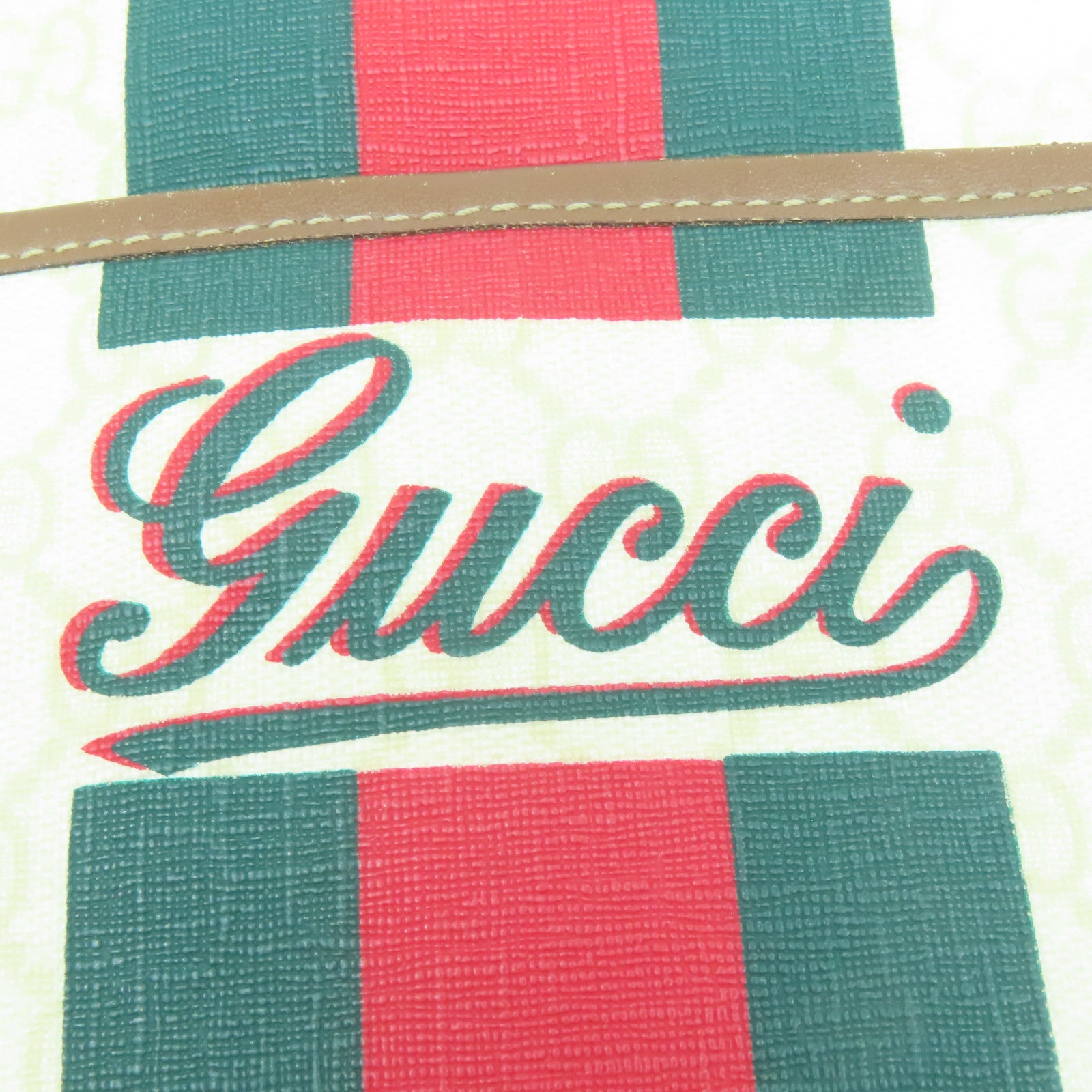 GUCCI 塗層帆布Shoulder Bag銀扣肩背袋奶油色/綠色/紅色