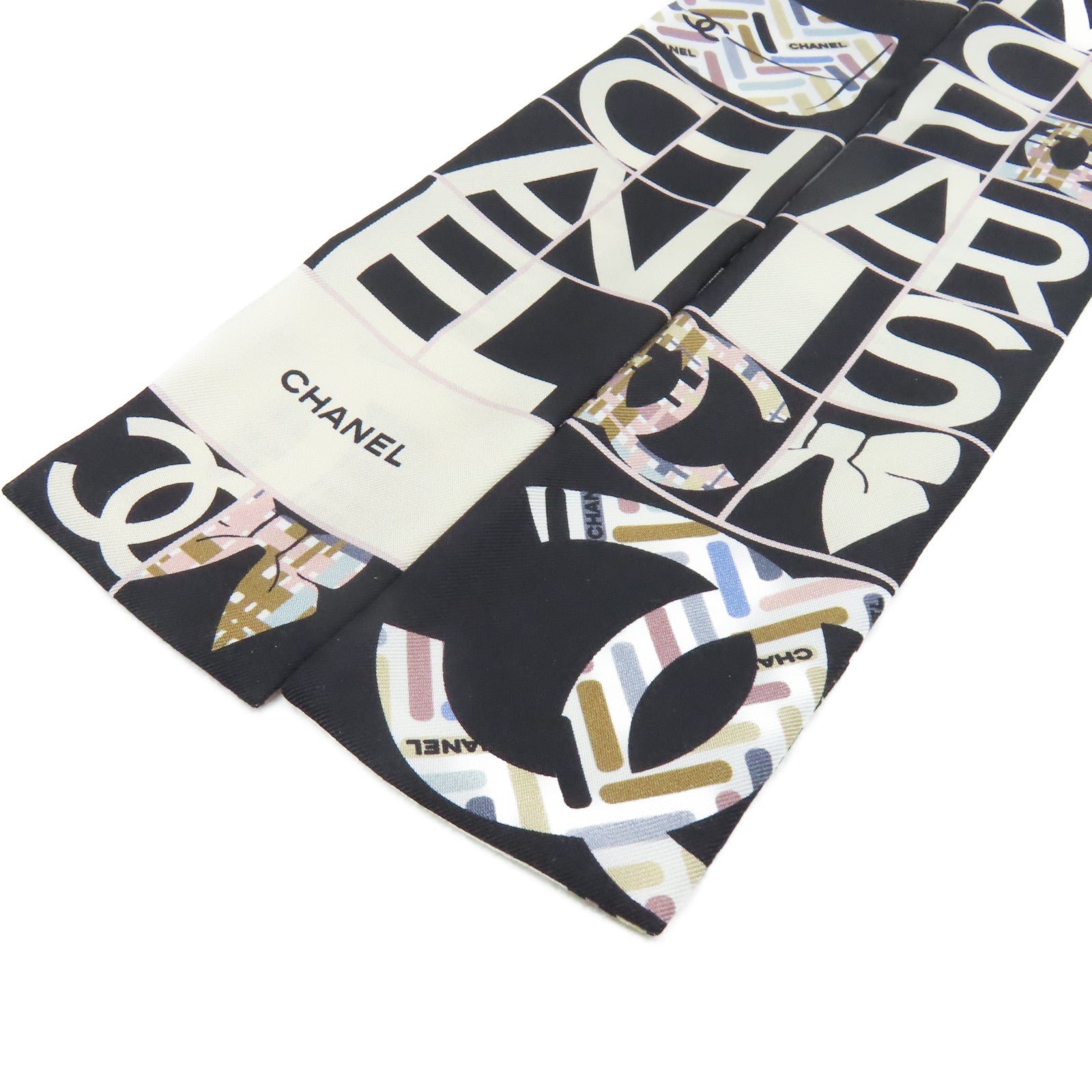 CHANEL 絲質Slim Bandeau Scarf絲巾黑色/白色/彩色