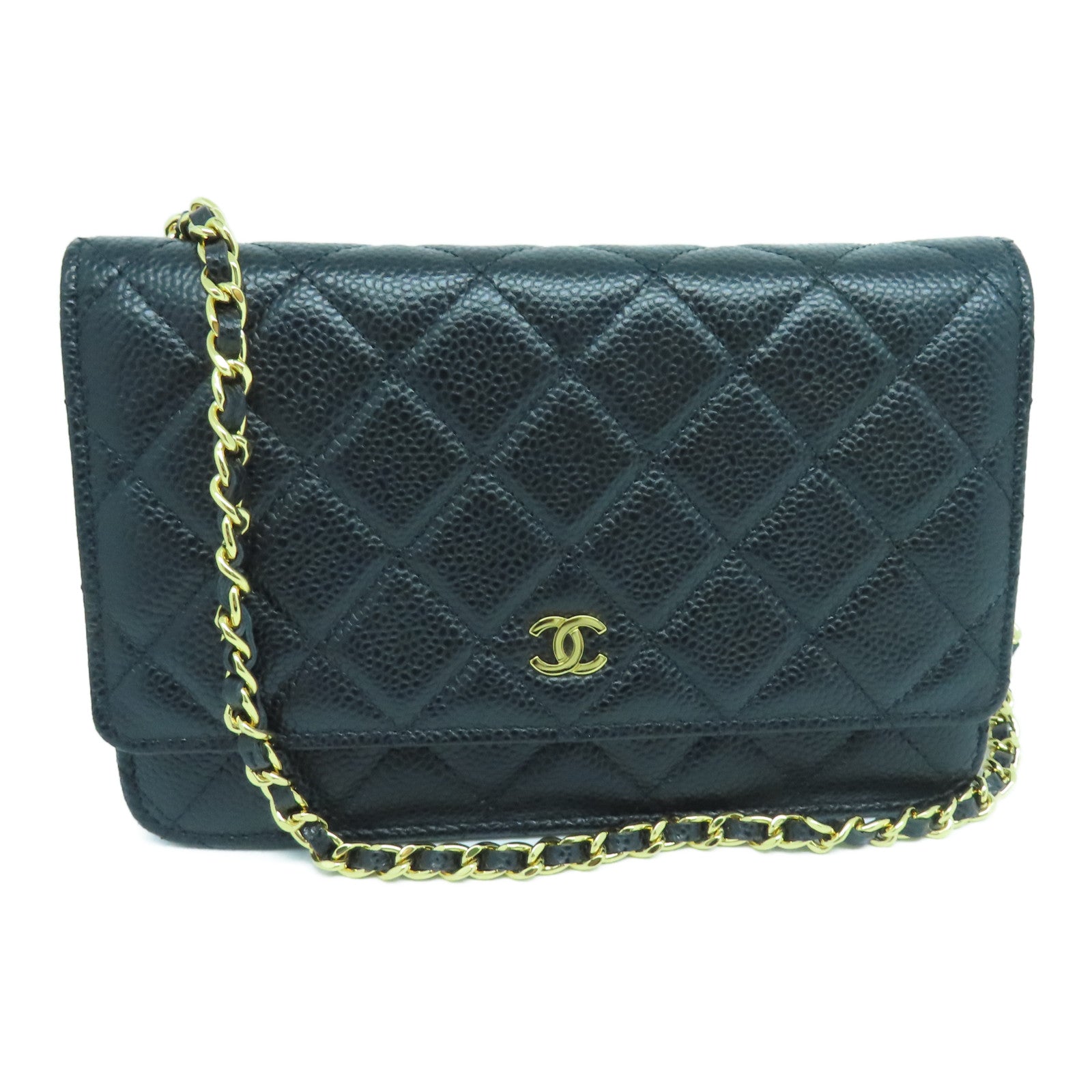 CHANEL 菱格Caviar皮革WOC金扣肩背袋黑色