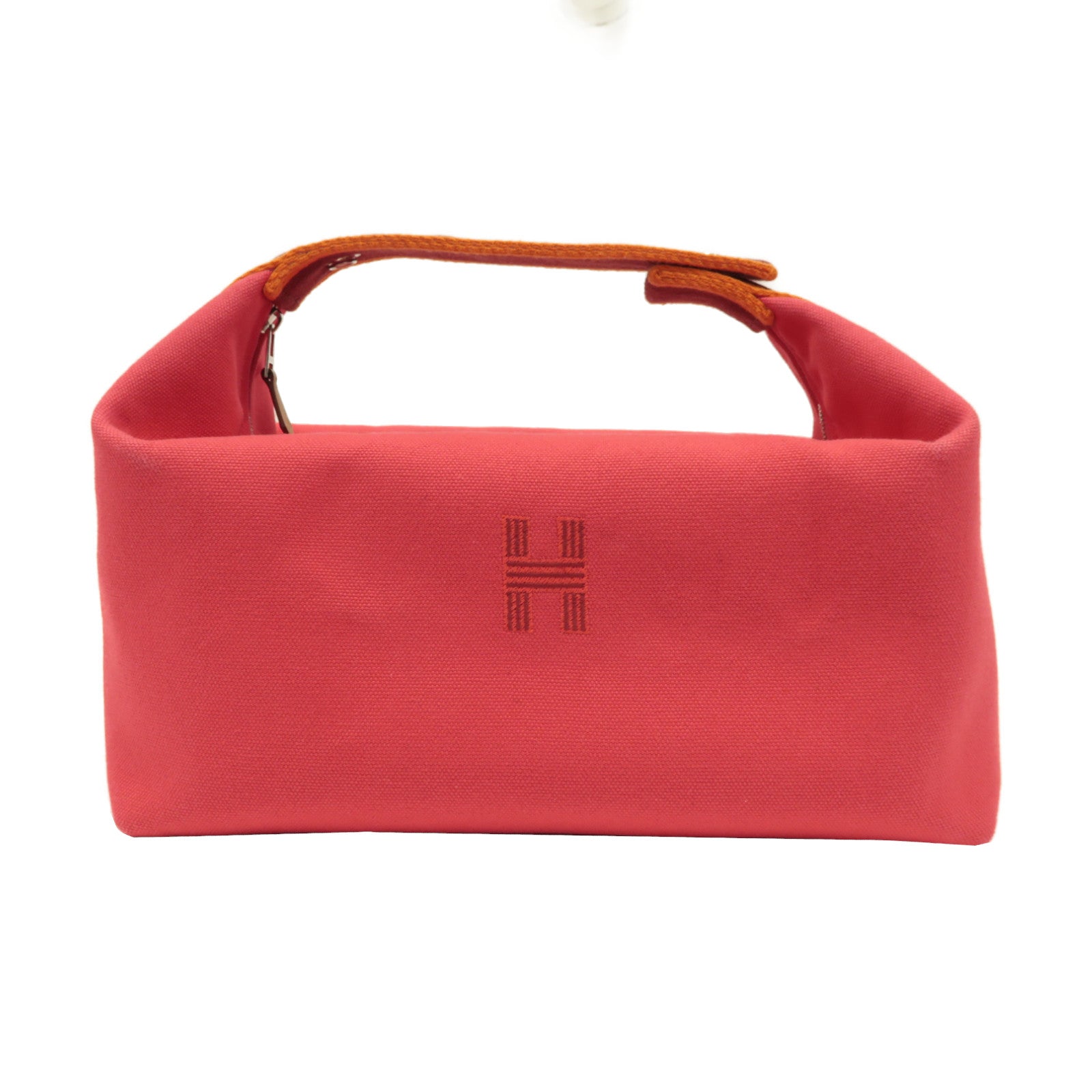 HERMES 帆布Bride-A Brac銀扣手挽袋粉紅色
