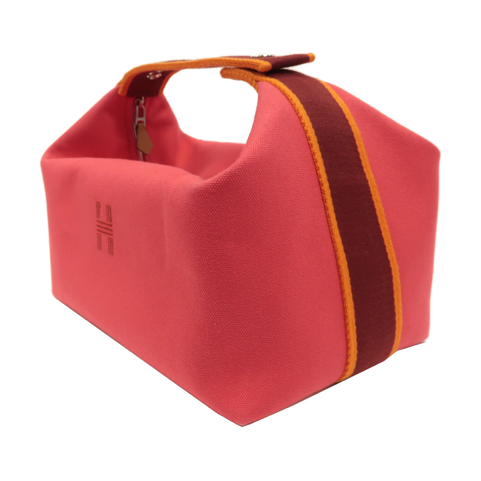 HERMES 帆布Bride-A Brac銀扣手挽袋粉紅色