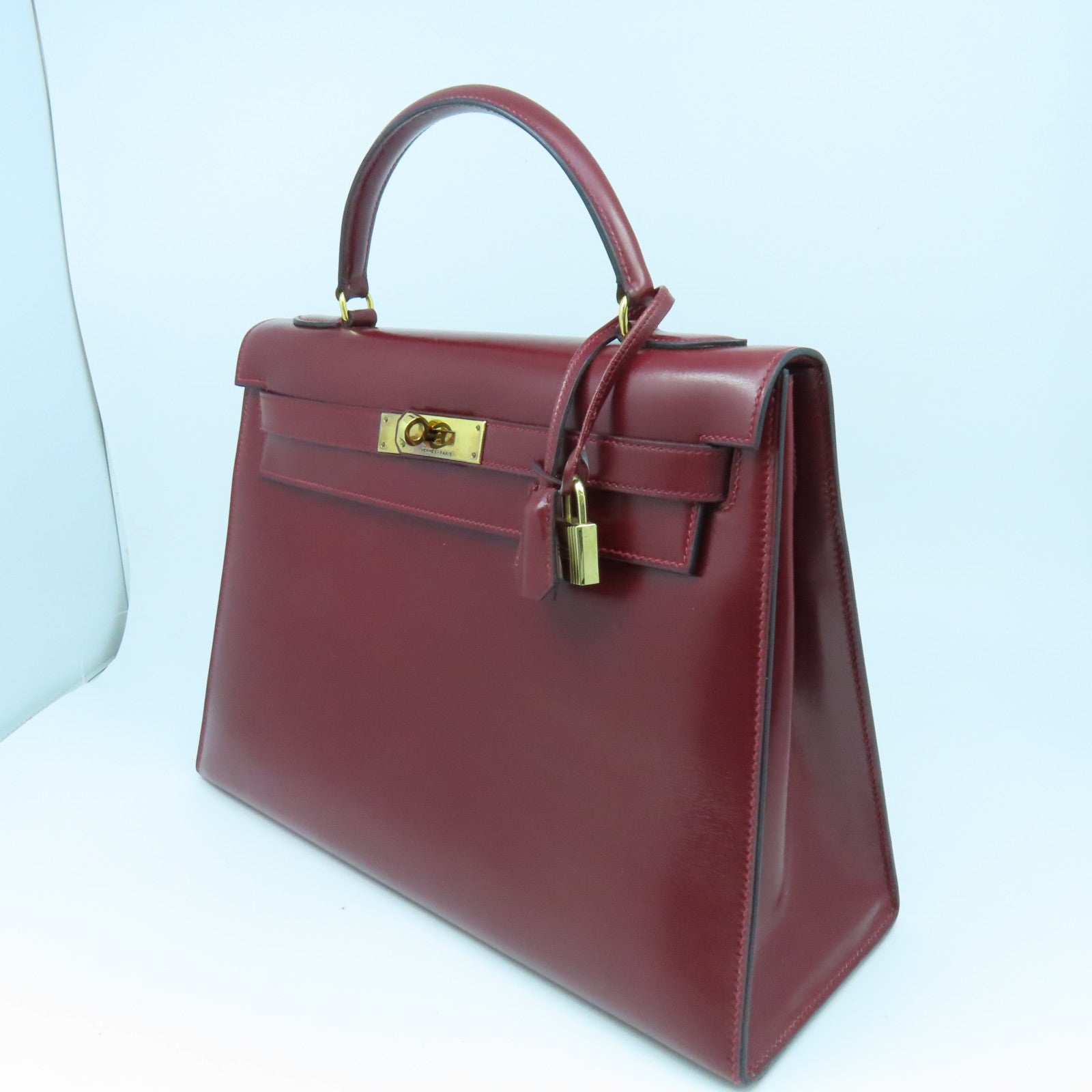 HERMES 皮革Vintage Kelly 32 Hand Bag金扣肩背袋紅色