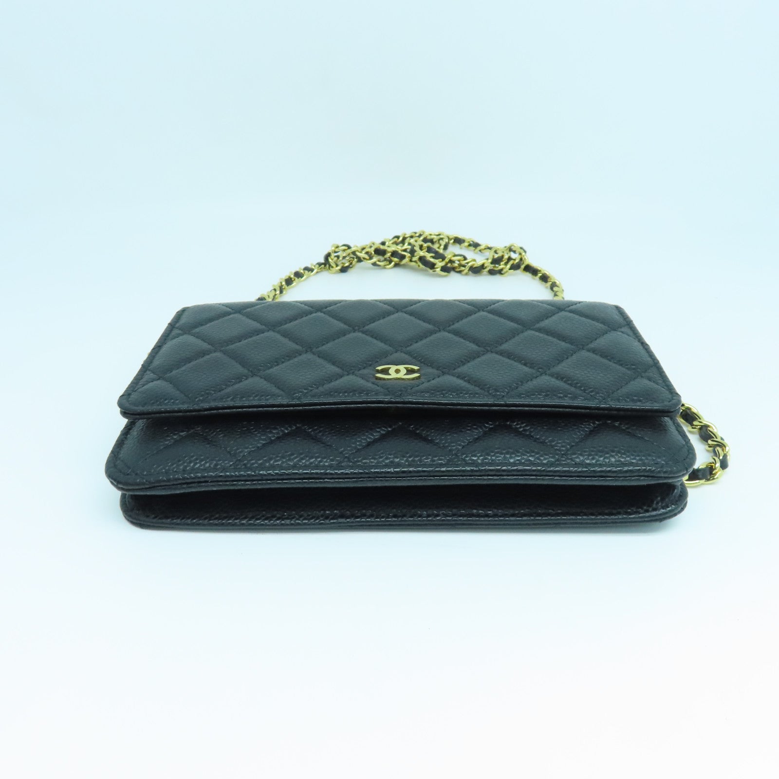 CHANEL 菱格Caviar皮革WOC金扣肩背袋黑色