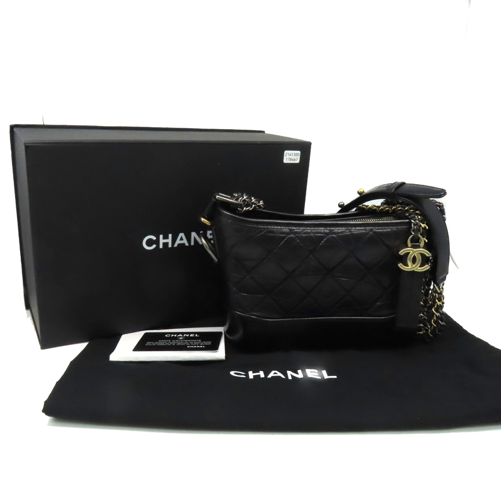 CHANEL 菱格牛皮皮革Gabrielle Hobo Small Chain Shoulder Bag金扣鏈帶肩背袋黑色
