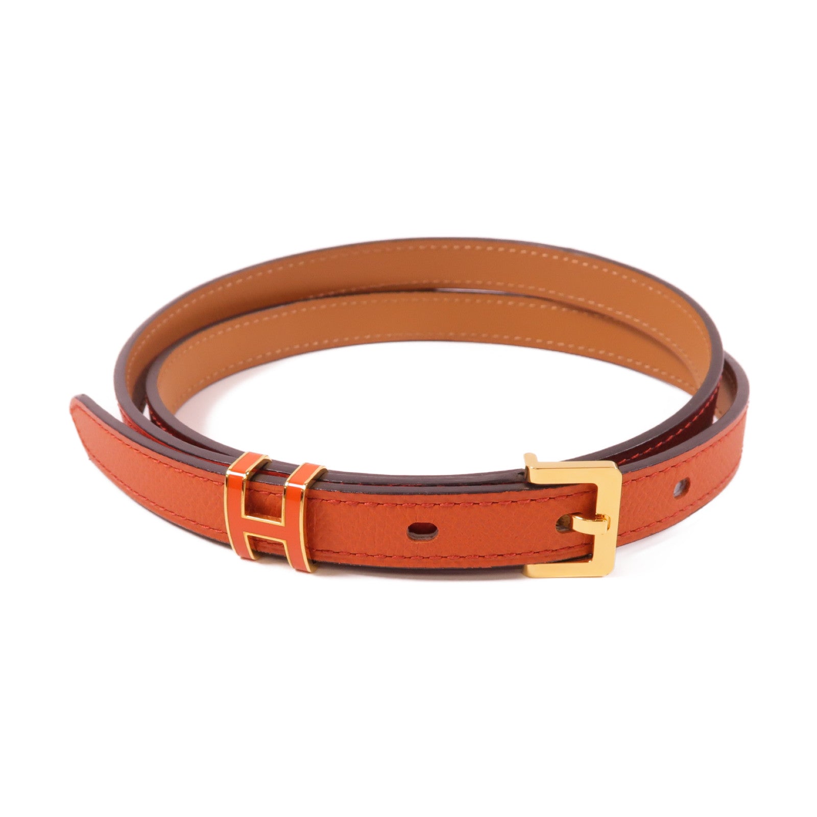 HERMES Epsom皮革Pop H Belt金扣皮帶橙色/紅色