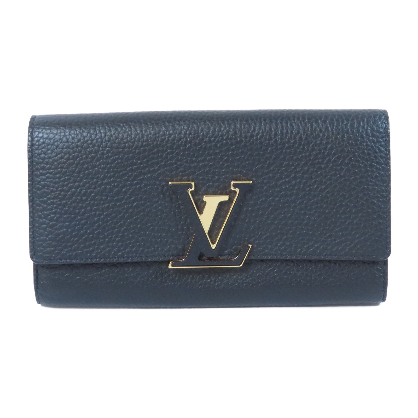 LOUIS VUITTON Taurillon皮革Capucines Wallet金扣長錢包黑色