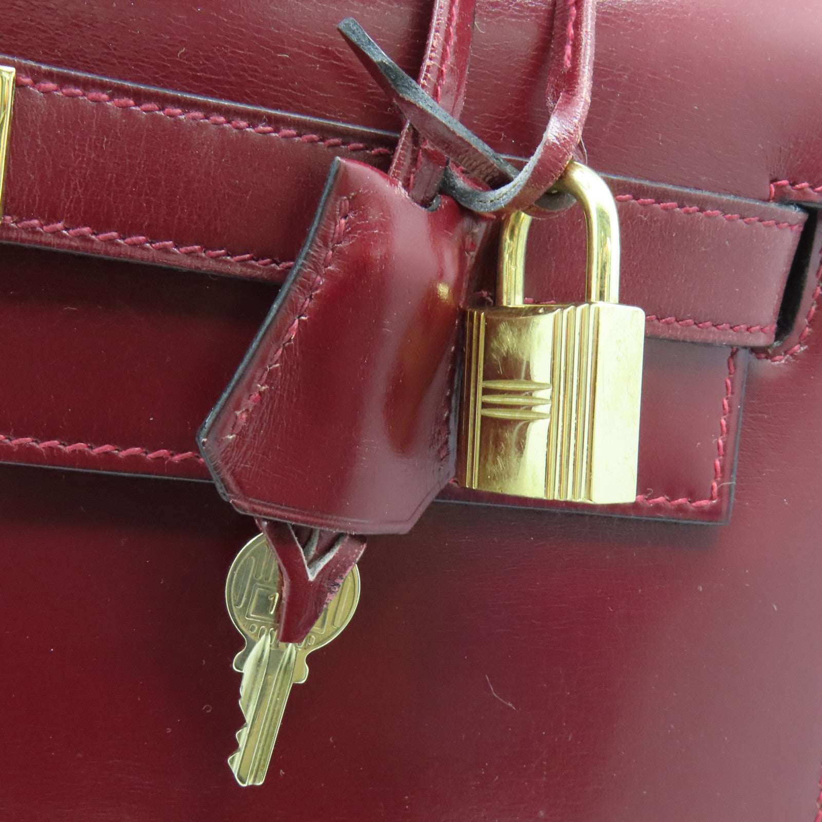 HERMES 皮革Vintage Kelly 32 Hand Bag金扣肩背袋紅色