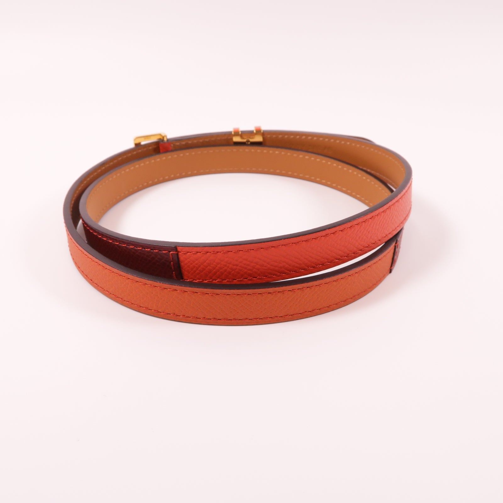 HERMES Epsom皮革Pop H Belt金扣皮帶橙色/紅色