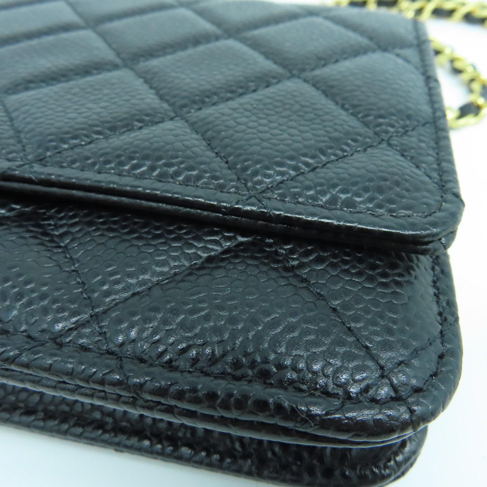 CHANEL 菱格Caviar皮革WOC金扣肩背袋黑色