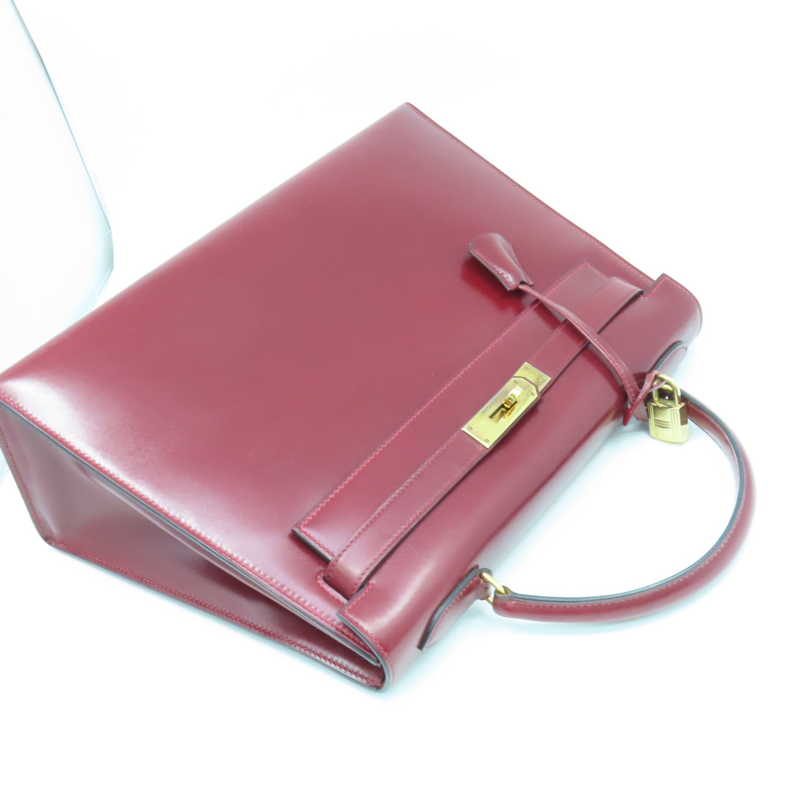 HERMES 皮革Vintage Kelly 32 Hand Bag金扣肩背袋紅色