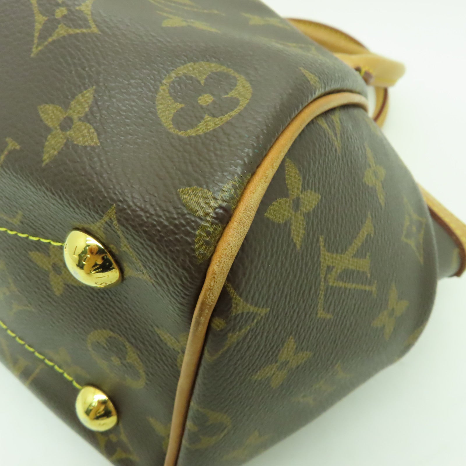 LOUIS VUITTON Monogram Tivoli PM金扣手挽袋棕色