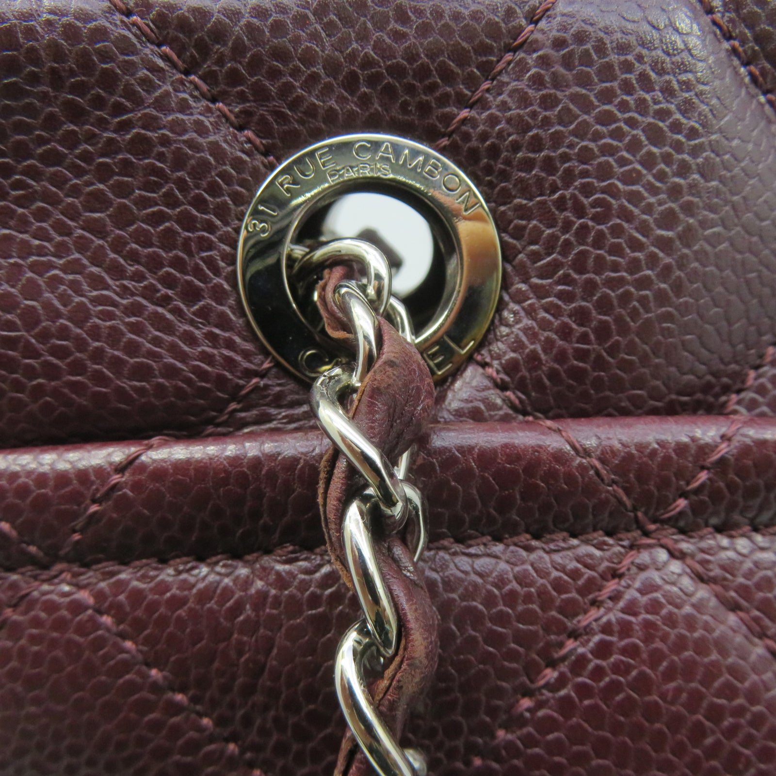 CHANEL 【激減優惠】菱格牛皮皮革Chain Shoulder銀扣鏈帶肩背袋紅色