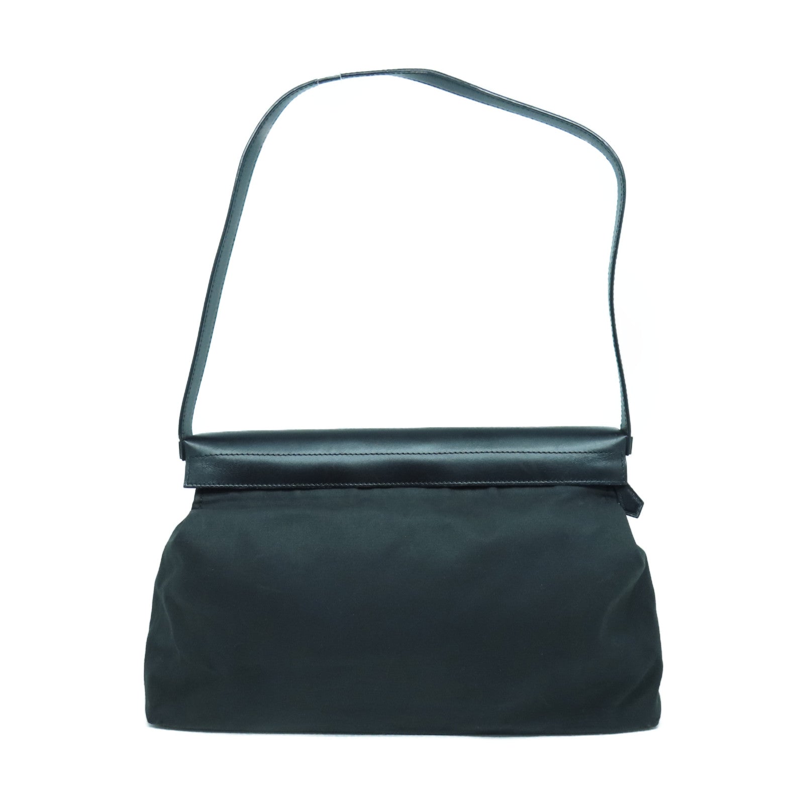 HERMES 帆布Yech Bag銀扣肩背袋黑色