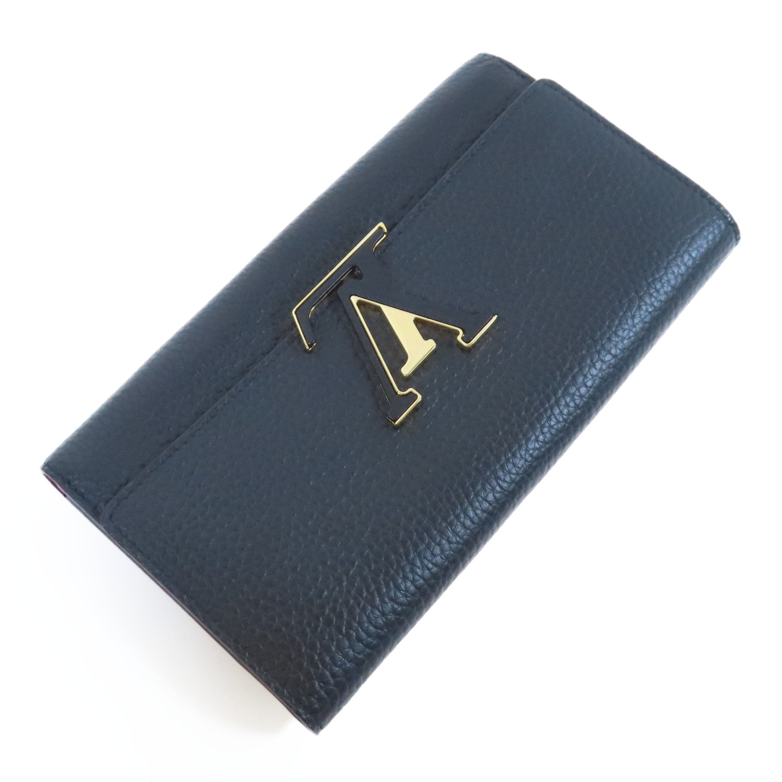 LOUIS VUITTON Taurillon皮革Capucines Wallet金扣長錢包黑色