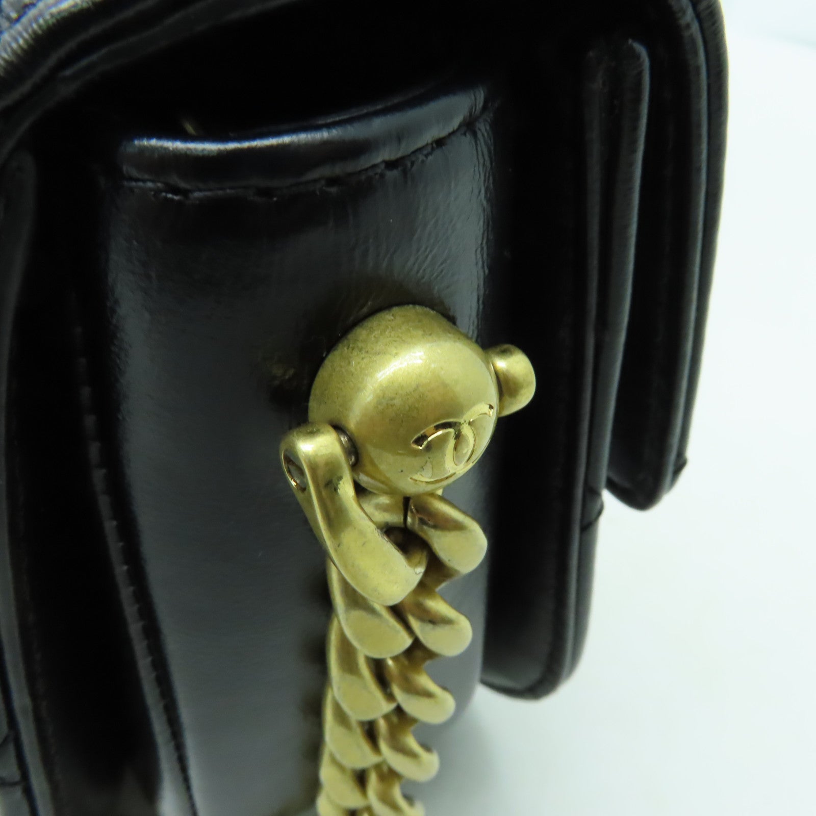CHANEL 菱格牛皮皮革Chain Shoulder Bag金扣鏈帶肩背袋黒色
