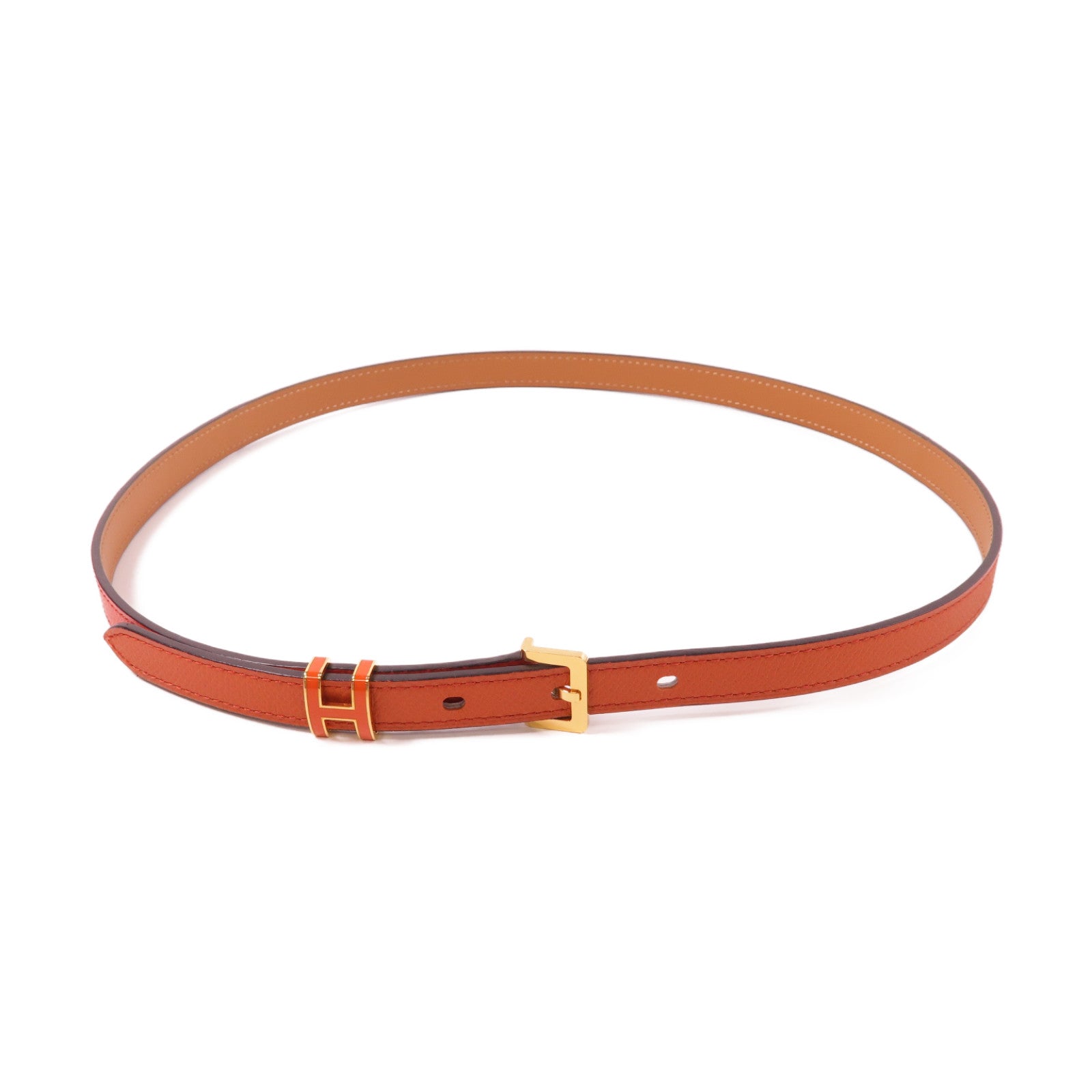 HERMES Epsom皮革Pop H Belt金扣皮帶橙色/紅色