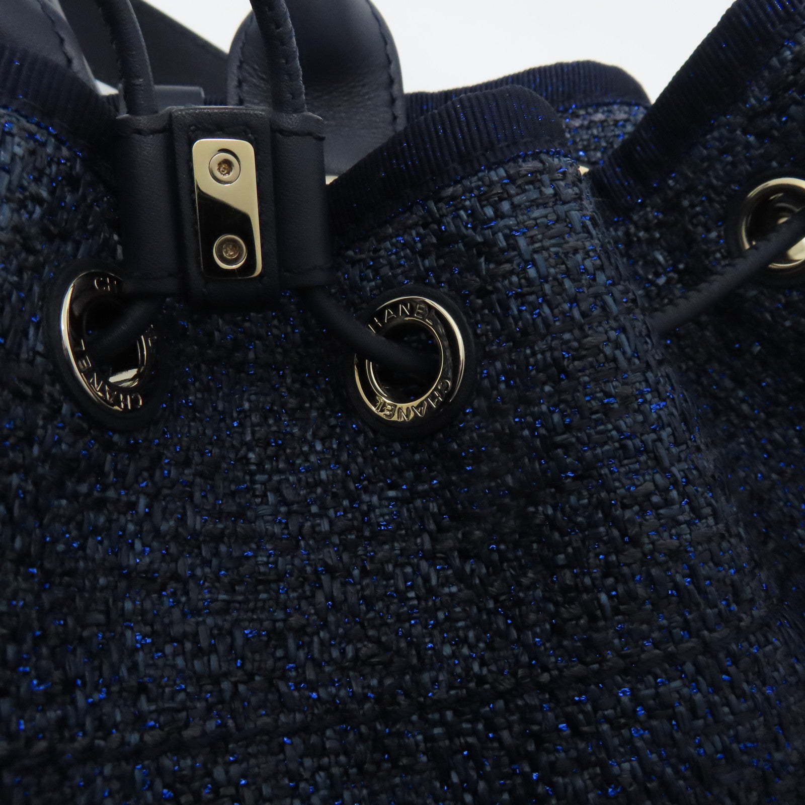 CHANEL 帆布Rucksack銀扣背包藍色