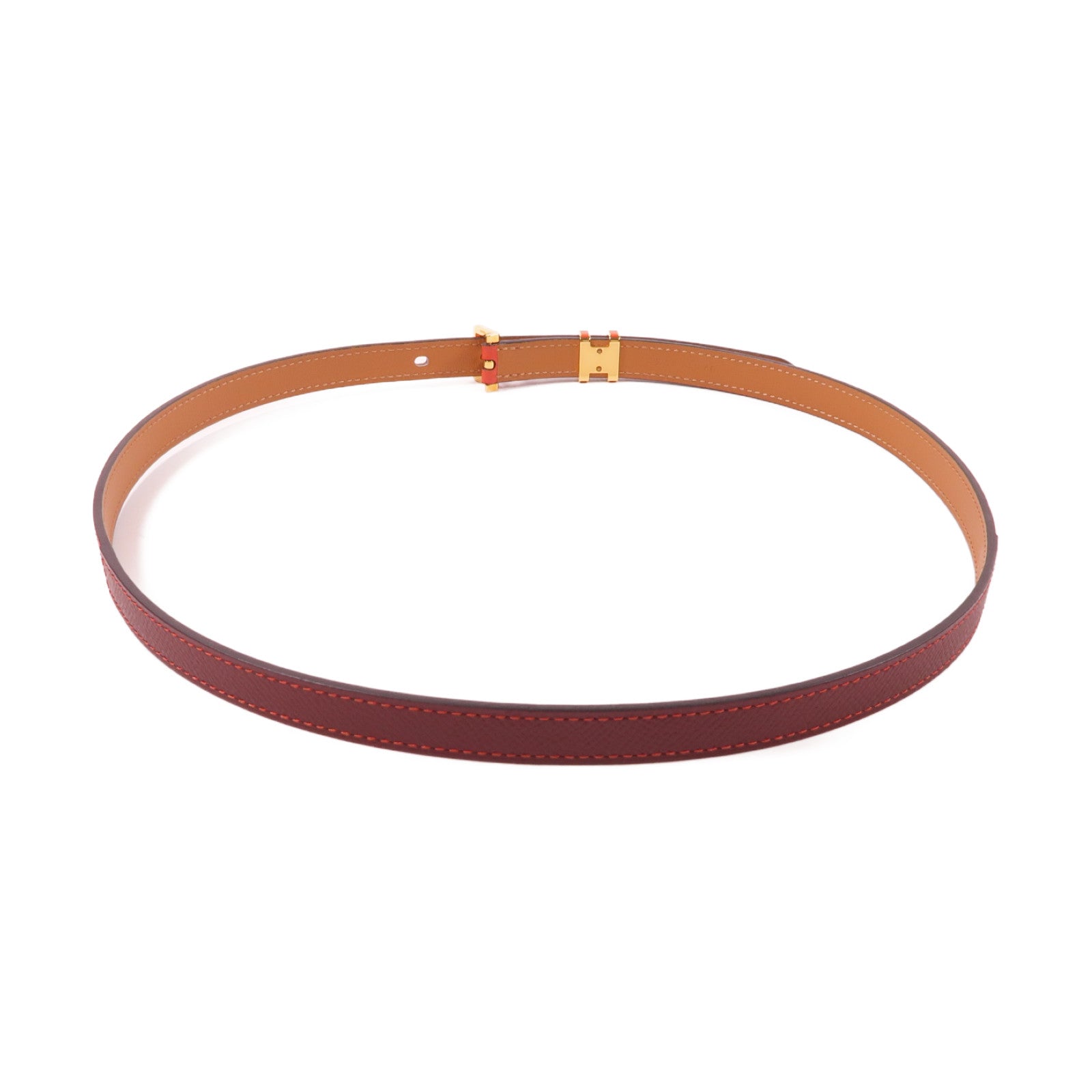 HERMES Epsom皮革Pop H Belt金扣皮帶橙色/紅色