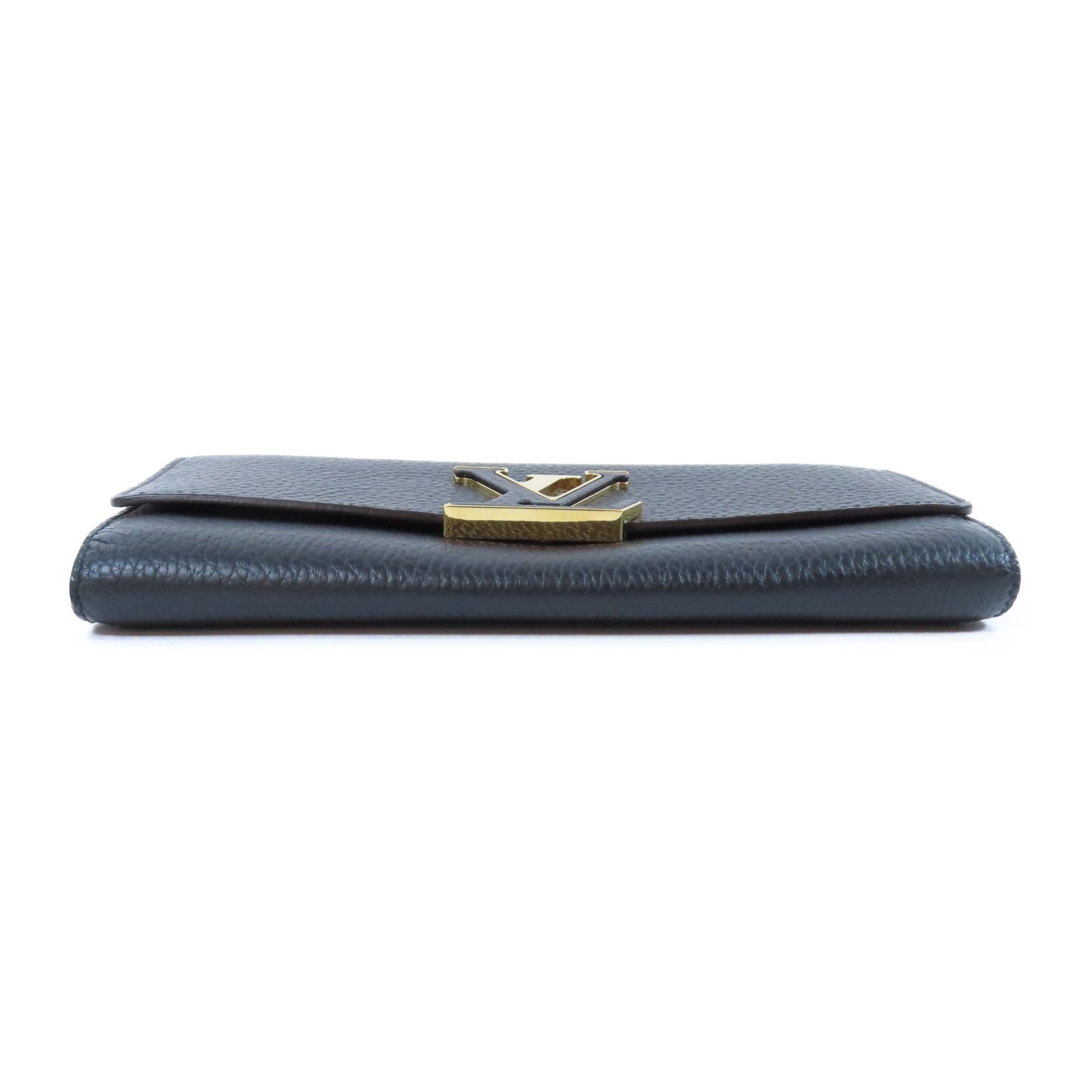 LOUIS VUITTON Taurillon皮革Capucines Wallet金扣長錢包黑色