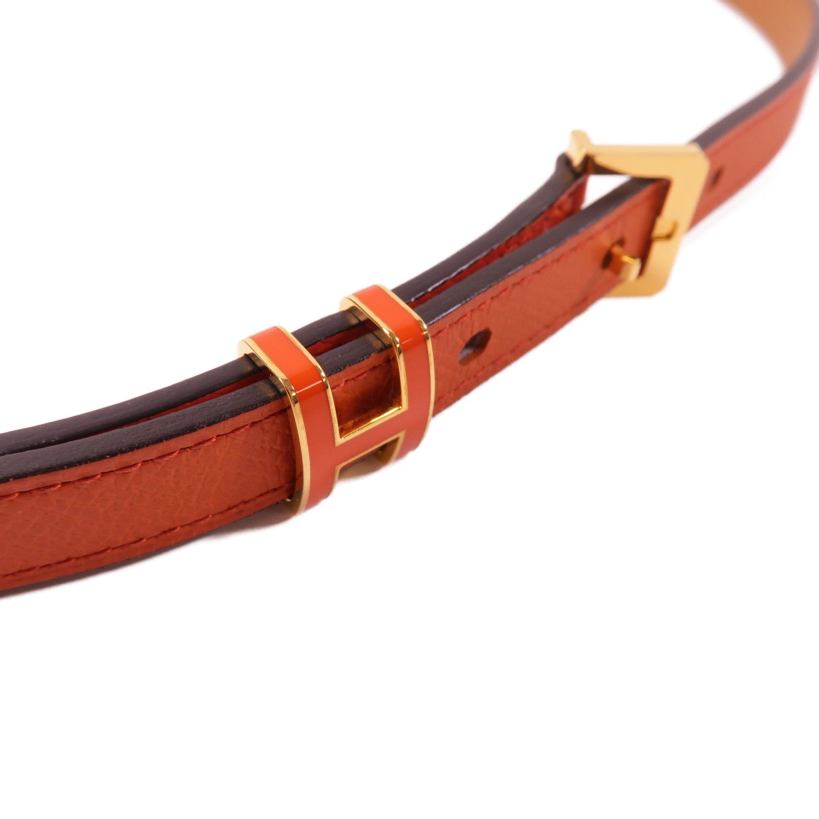 HERMES Epsom皮革Pop H Belt金扣皮帶橙色/紅色