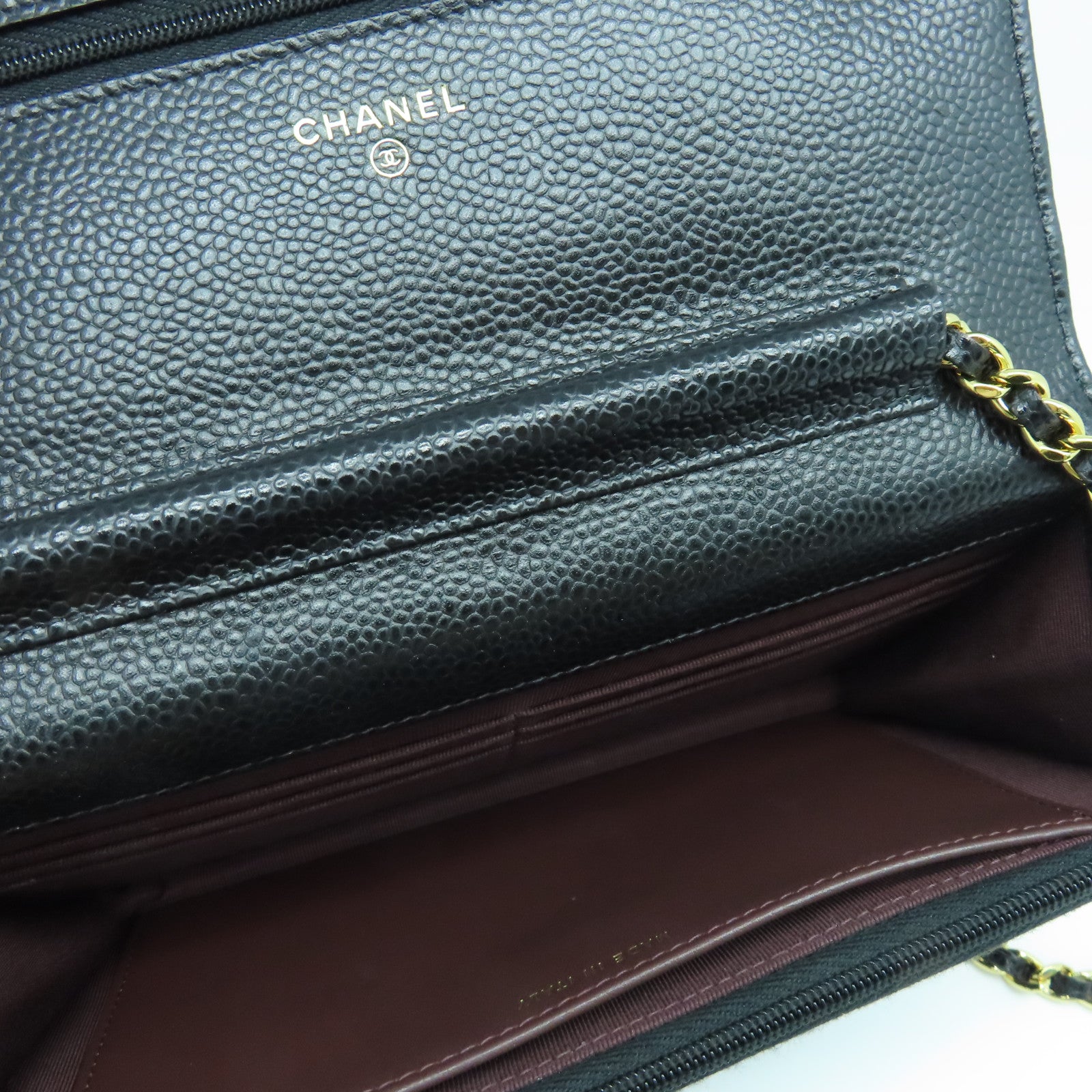 CHANEL 菱格Caviar皮革WOC金扣肩背袋黑色
