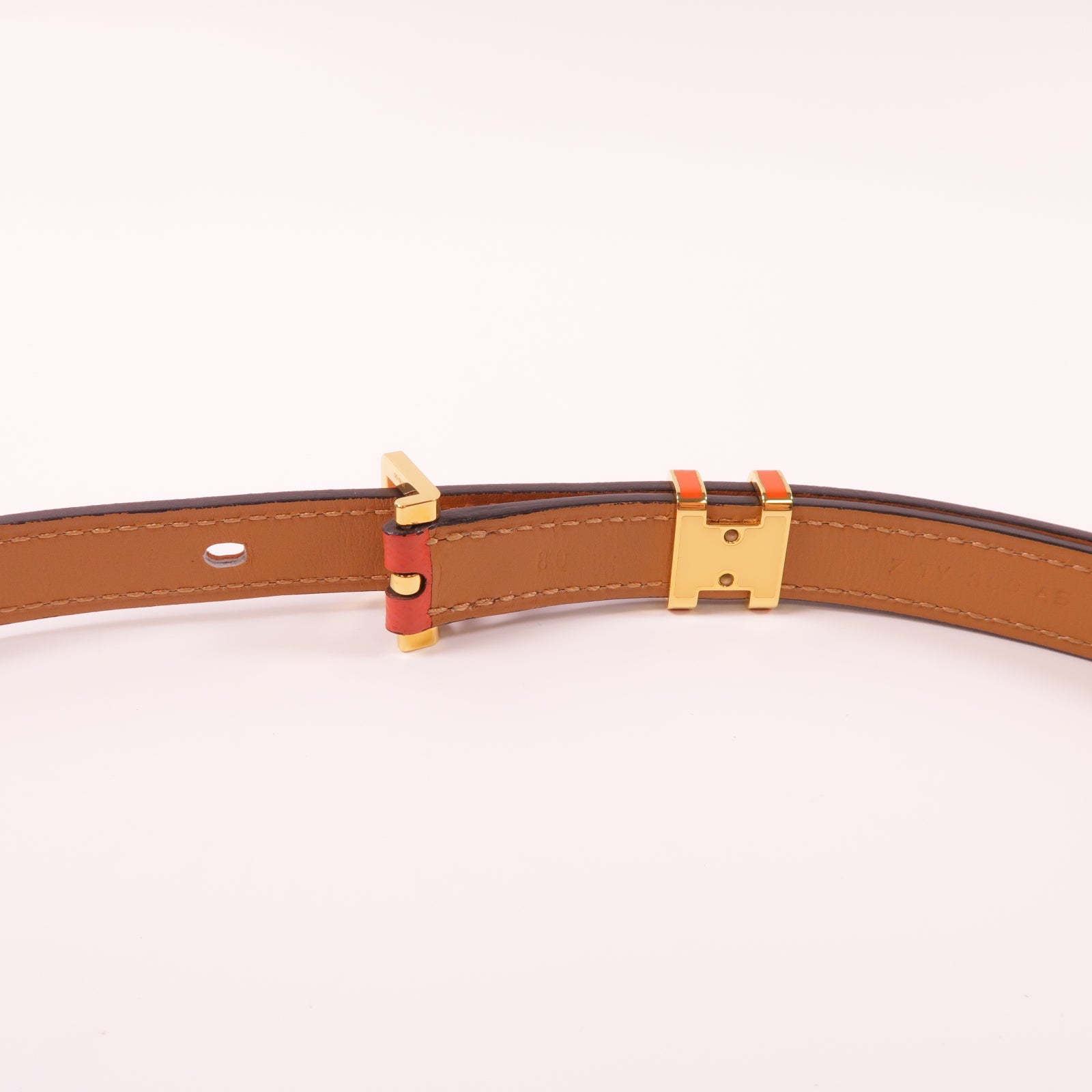HERMES Epsom皮革Pop H Belt金扣皮帶橙色/紅色