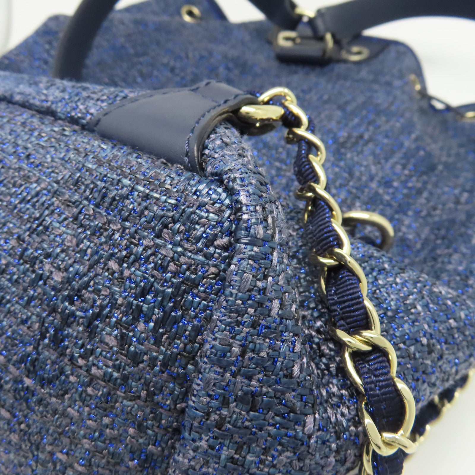 CHANEL 帆布Rucksack銀扣背包藍色