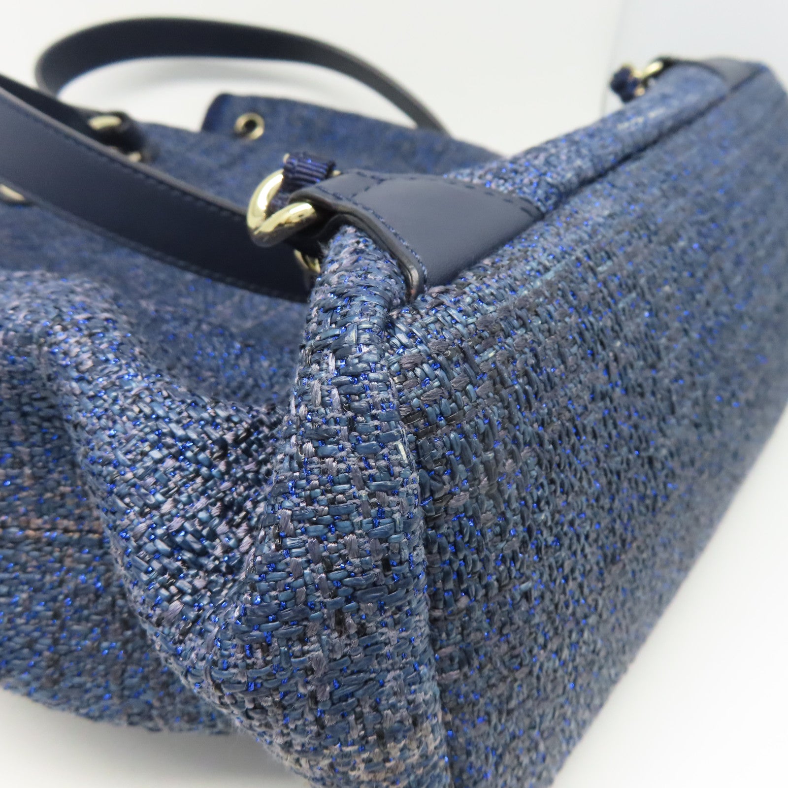 CHANEL 帆布Rucksack銀扣背包藍色