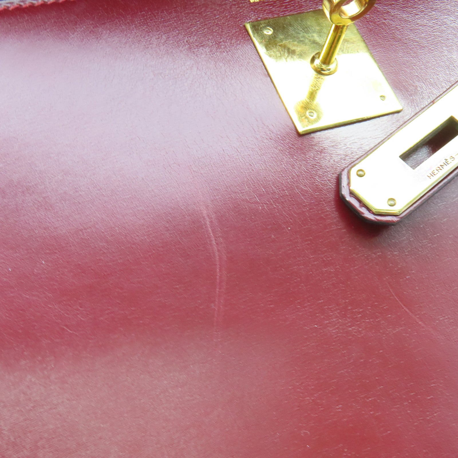 HERMES 皮革Vintage Kelly 32 Hand Bag金扣肩背袋紅色