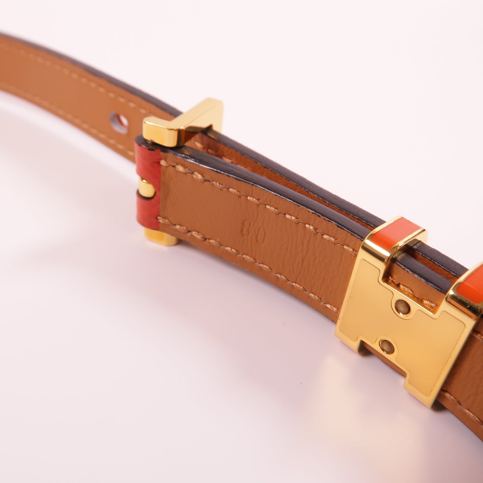 HERMES Epsom皮革Pop H Belt金扣皮帶橙色/紅色