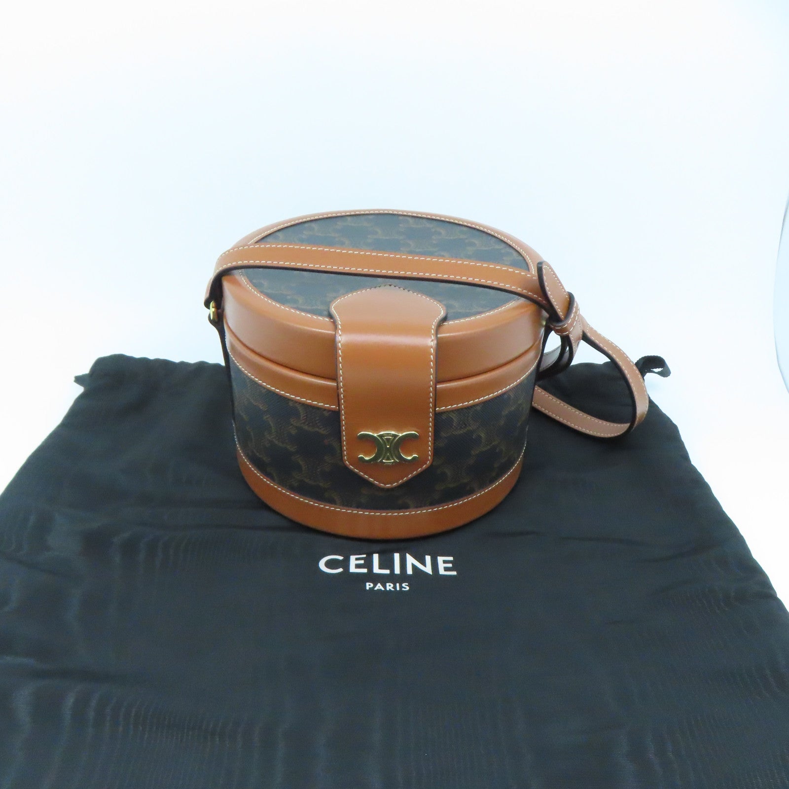 CELINE 涂层帆布Shoulder Bag金扣肩背袋啡色