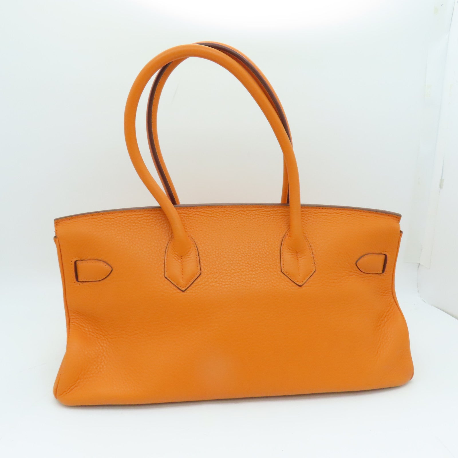 HERMES Clemence皮革Shoulder Birkin銀扣手挽袋/肩背袋橙色