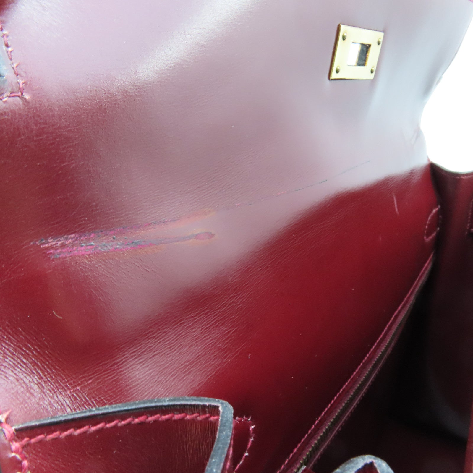 HERMES 皮革Vintage Kelly 32 Hand Bag金扣肩背袋紅色
