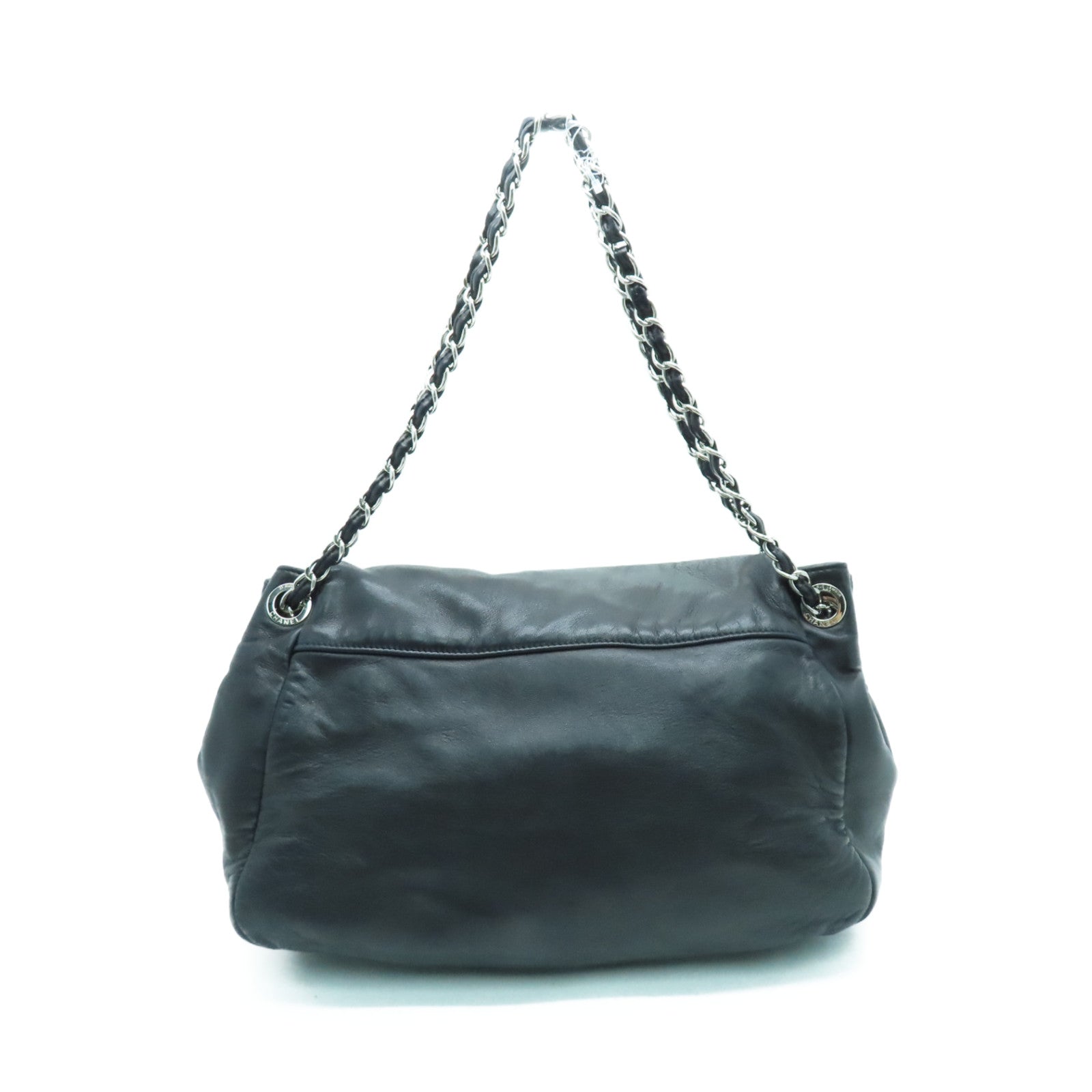 CHANEL 羊皮皮革Chain Shoulder Bag银扣链带肩背袋黑色